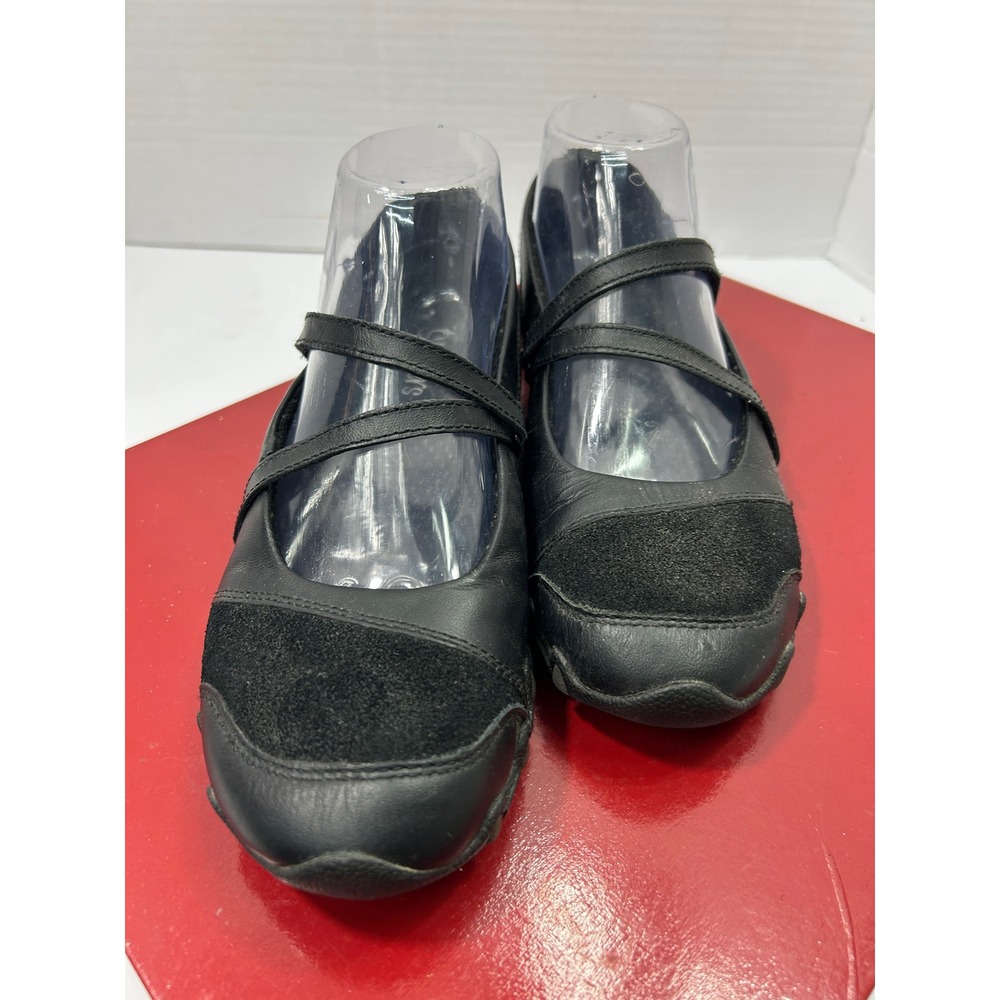 Skechers Mary Jane Flats 6.5 Black Leather Suede Crisscross Strap Y2K Style - Picture 2 of 10